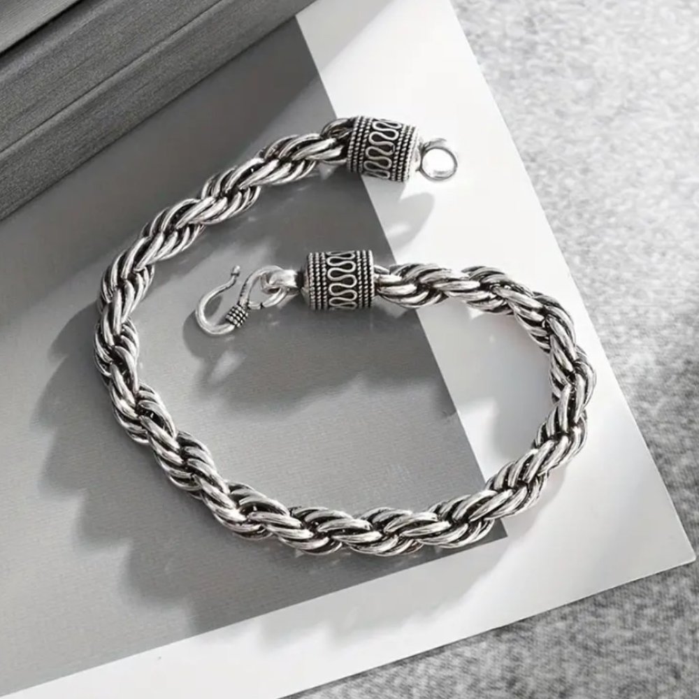 18K White Gold Womens Braided Rope Bracelet 18 K Twisted Style Chain Jewelry NEW